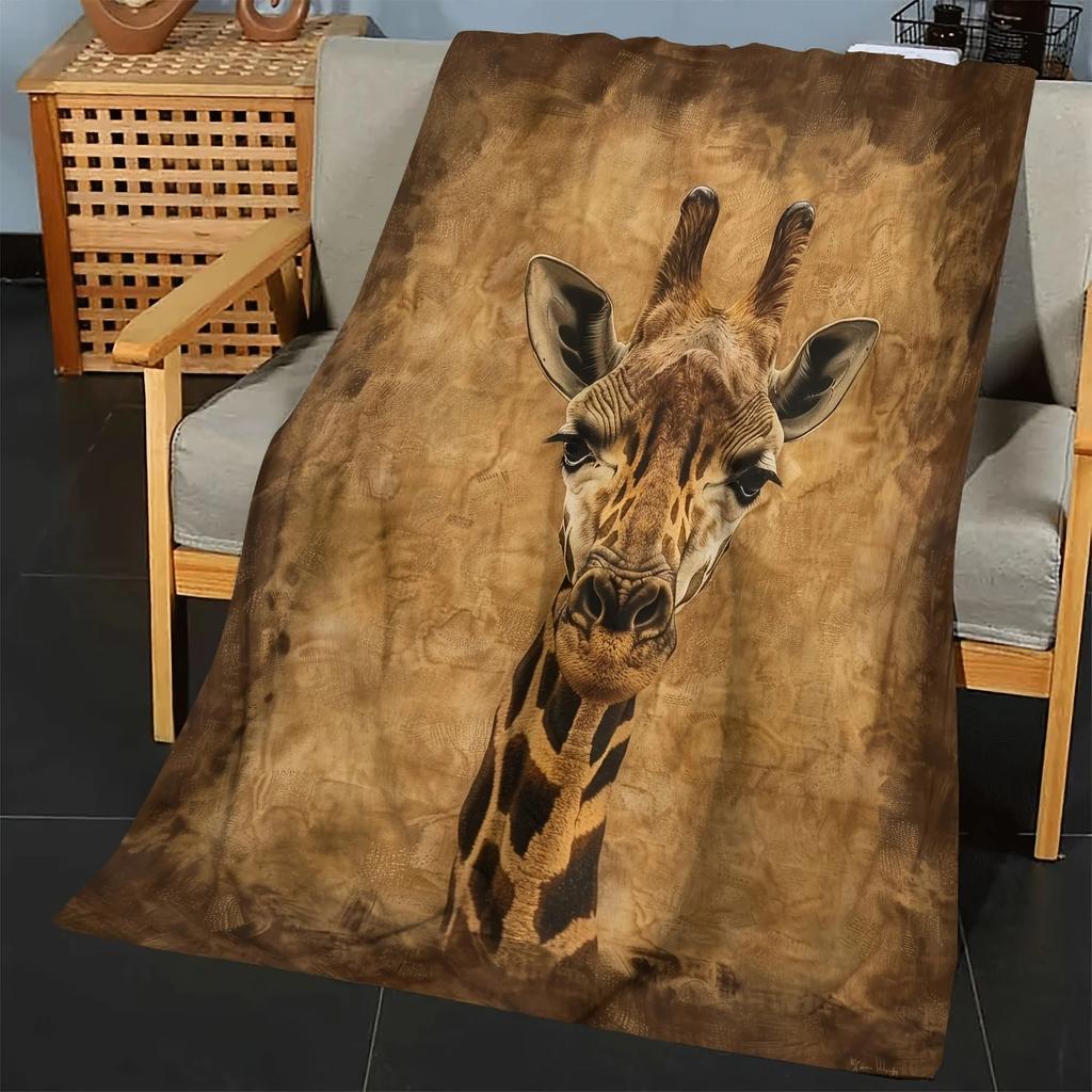 Animal Giraffe Throw Blanket Flannel Fabric With Realistic Giraffe Design For Living Room Relaxing Sessions Cozy - Feeling