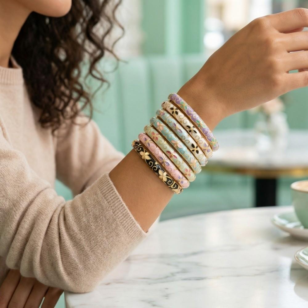 Classic Hollow Out Flower Bangle Chinese Women's Hand Bracelet Vintage Cloisonne Bangle  Girls