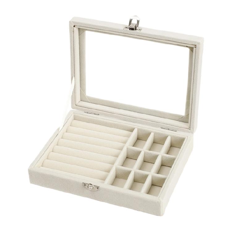 Compartment Jewelry Storage Box with Ring Rolls, Soft Lining and Hinged Lid for Dresser Top and Vanity Storage
