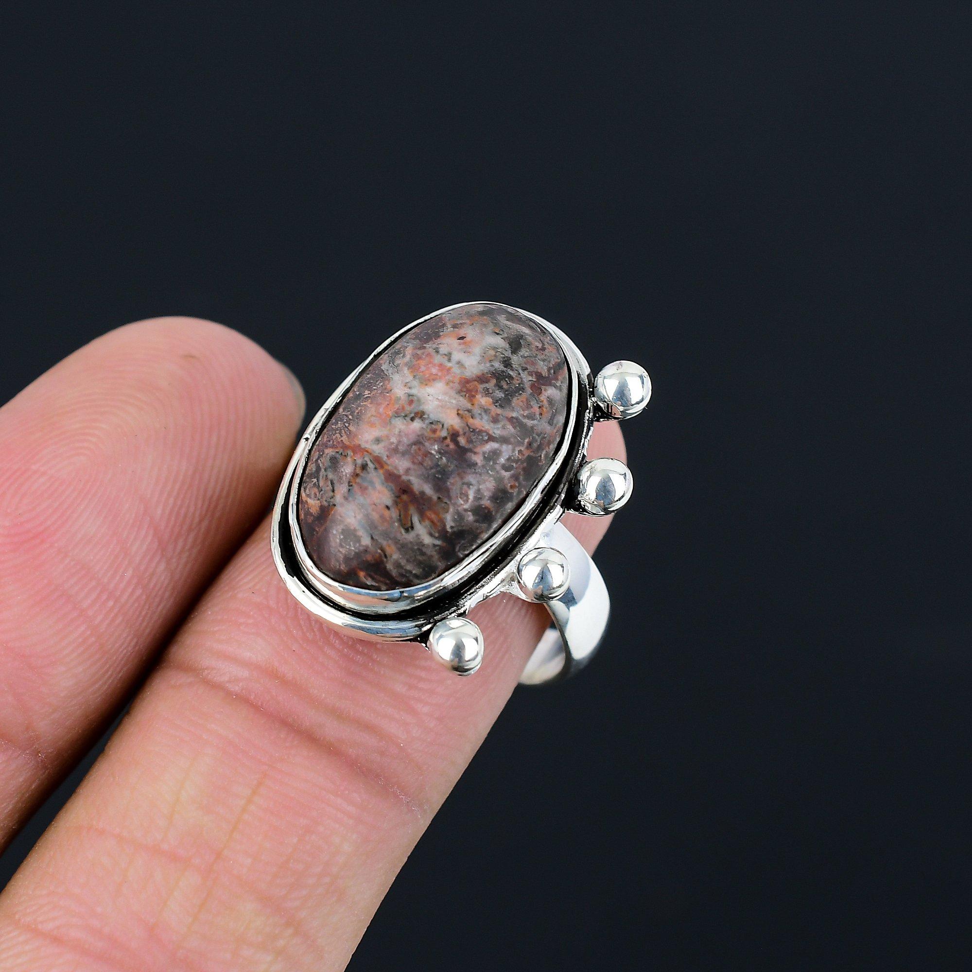 Sterling Silver Oval Natural Asteroid Jasper Multi Stone Ring Jewelry Size 10 10
