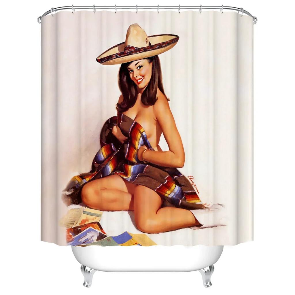 Cartoon Girl Printed 3D Bath Curtains Waterproof Polyester Fabric Washable Bathroom Shower Curtain Screen With Hooks Accessories