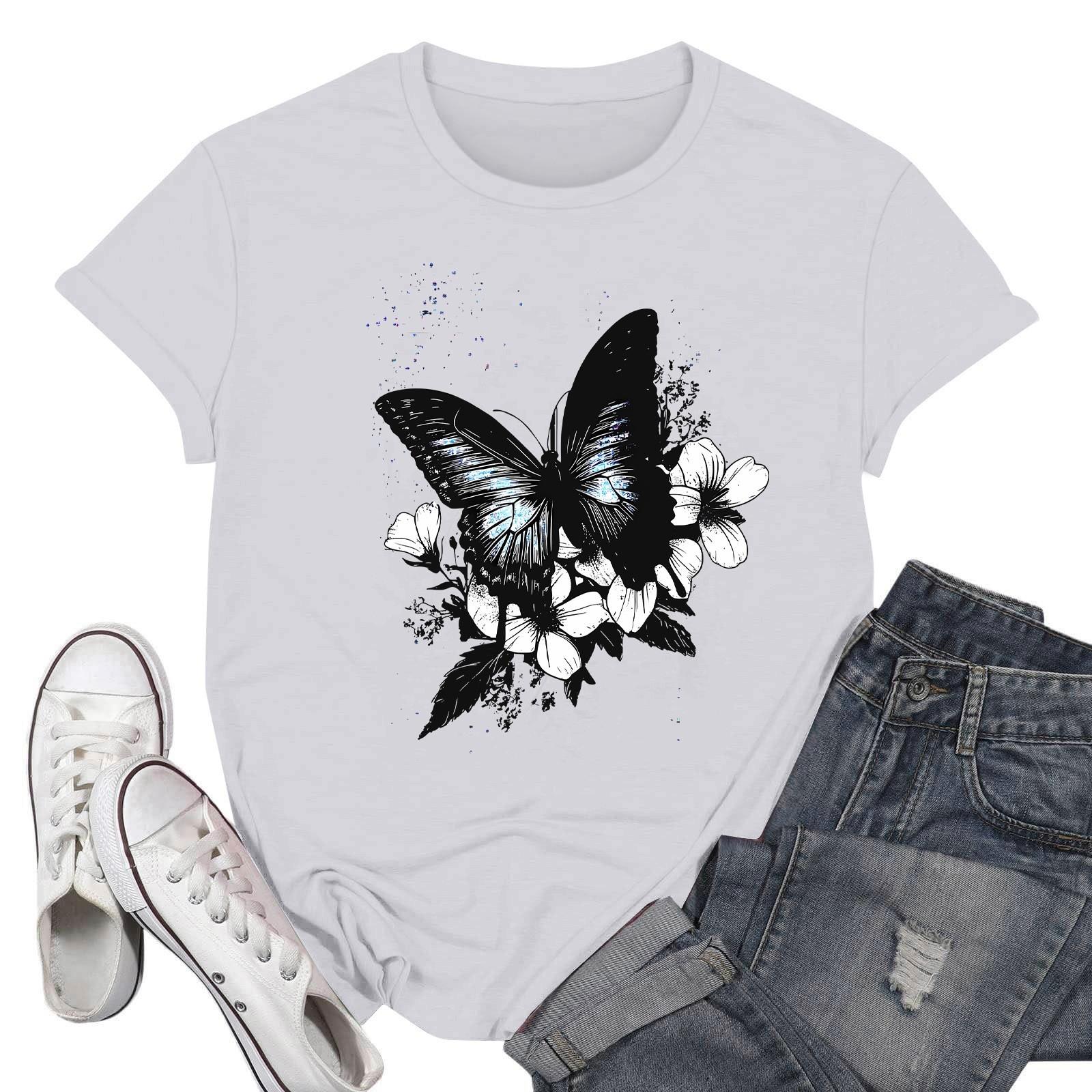 

Женская футболка с круглым вырезом и короткими рукавами с принтом XL белый