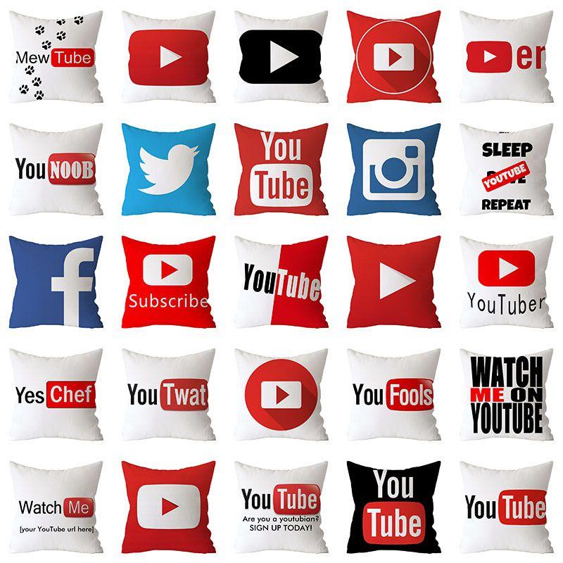 Бавовняна лляна наволочка з унікальним дизайном Youtube Play Movie Video Music Subscribe для декору дому та офісу