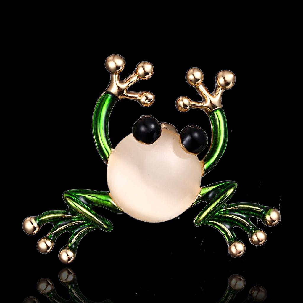 Fashion Cute Green Rhinestone Frog Brooch for Women Vintage Animal Funny Cartoon Froggy Bag Lapel Pins Badge Jewelry Gift