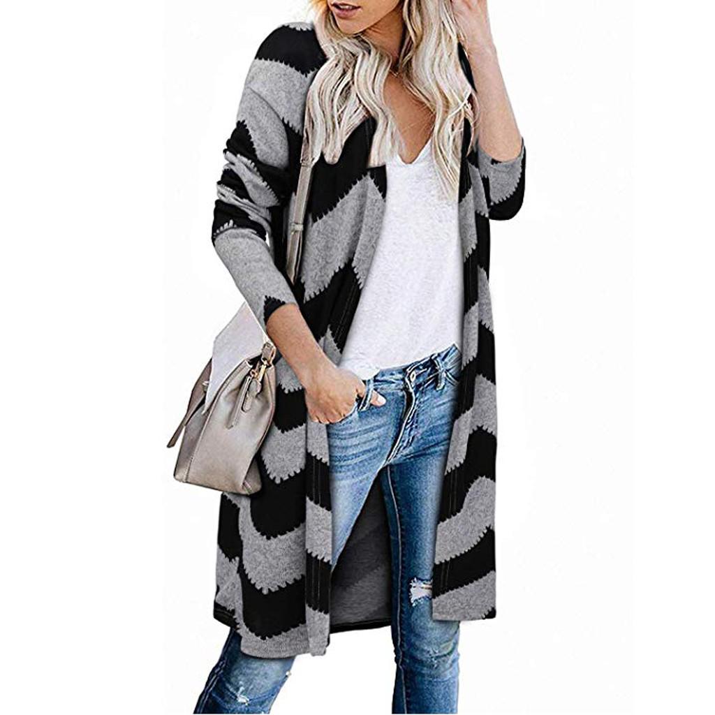 Women's Open Front Leopard Cardigan Pockets Long Sleeve Lightweight Sweater Coat