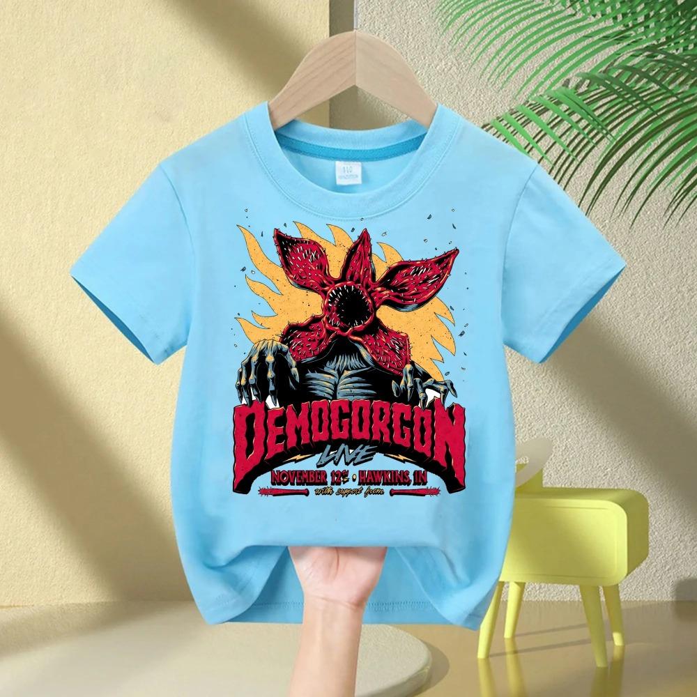 Stranger Things Demogorgon Print T-shirt for Boys and Girls, Classic Short Sleeve T-shirt with Inverted Design from 1983, Gift F