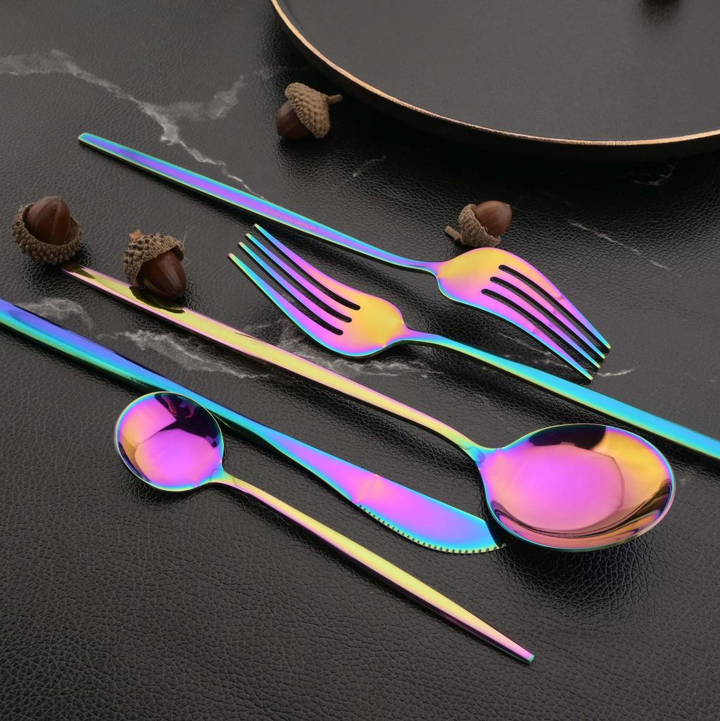 Sada příborů 30 ks Sada příborů pro 6 duhových barev Sada příborů z nerezové oceli Nůž Vidlička Lžíce Sada nádobí Sada rodinného nádobí