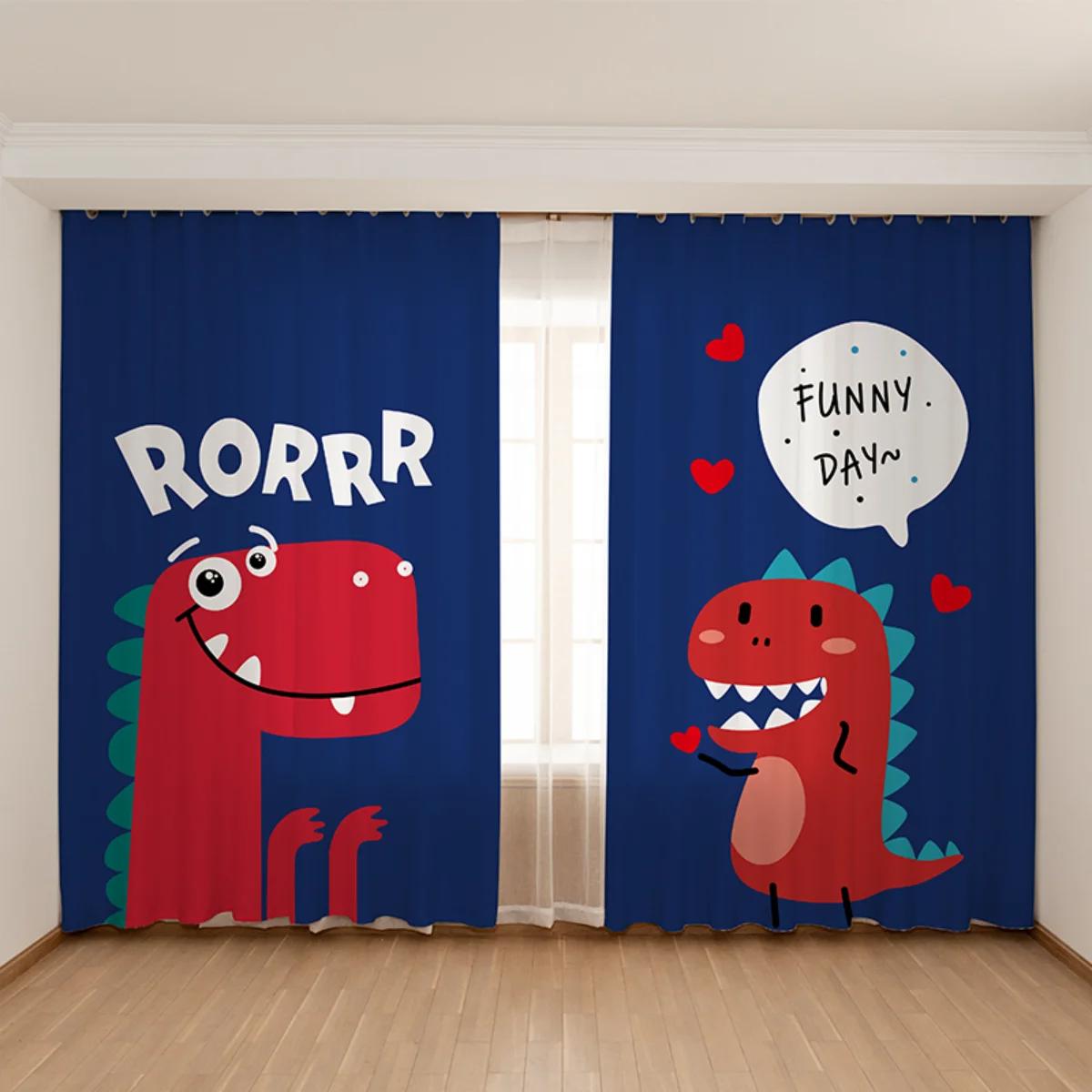 

Children s Room High Shading Drape Cute Cartoon Dinosaur Boy Girl Bedroom Space Drape Thick Blackout Drape Multicolor Dinosaur New W55 X H120cm X 2&Grommet Top