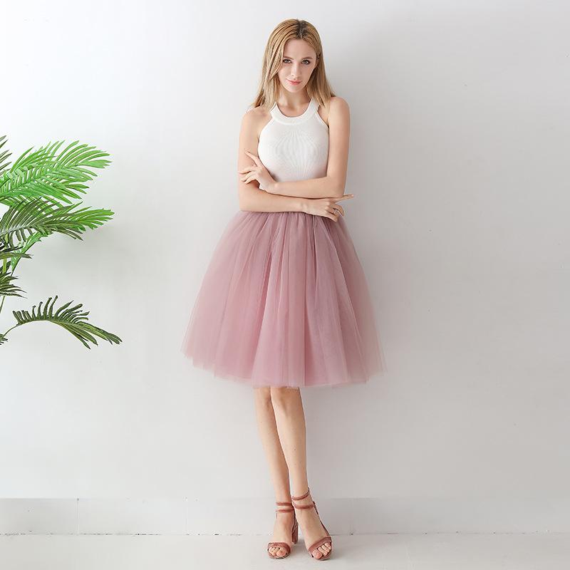 5 Layers 65cm Black Pleated Skirt Sexy Midi Tulle Skirt High Waist Full Lining Adult Tutu Korean Style Women