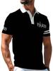 [Print Design - Not Textured] Men'S Outdoor Short Sleeve Polo Shirt, Multi-Size Available, Men'S Collared Polo, Black Base with Paris Chest Print