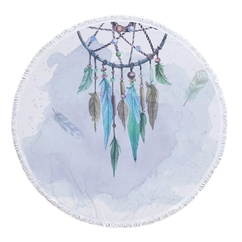 Prosop de Plajă Rotund din Microfibră Boho Dreamcatcher Prosoape Groase pentru Duș Baie Covoraș de Plajă de Vară 550g cu Ciucuri