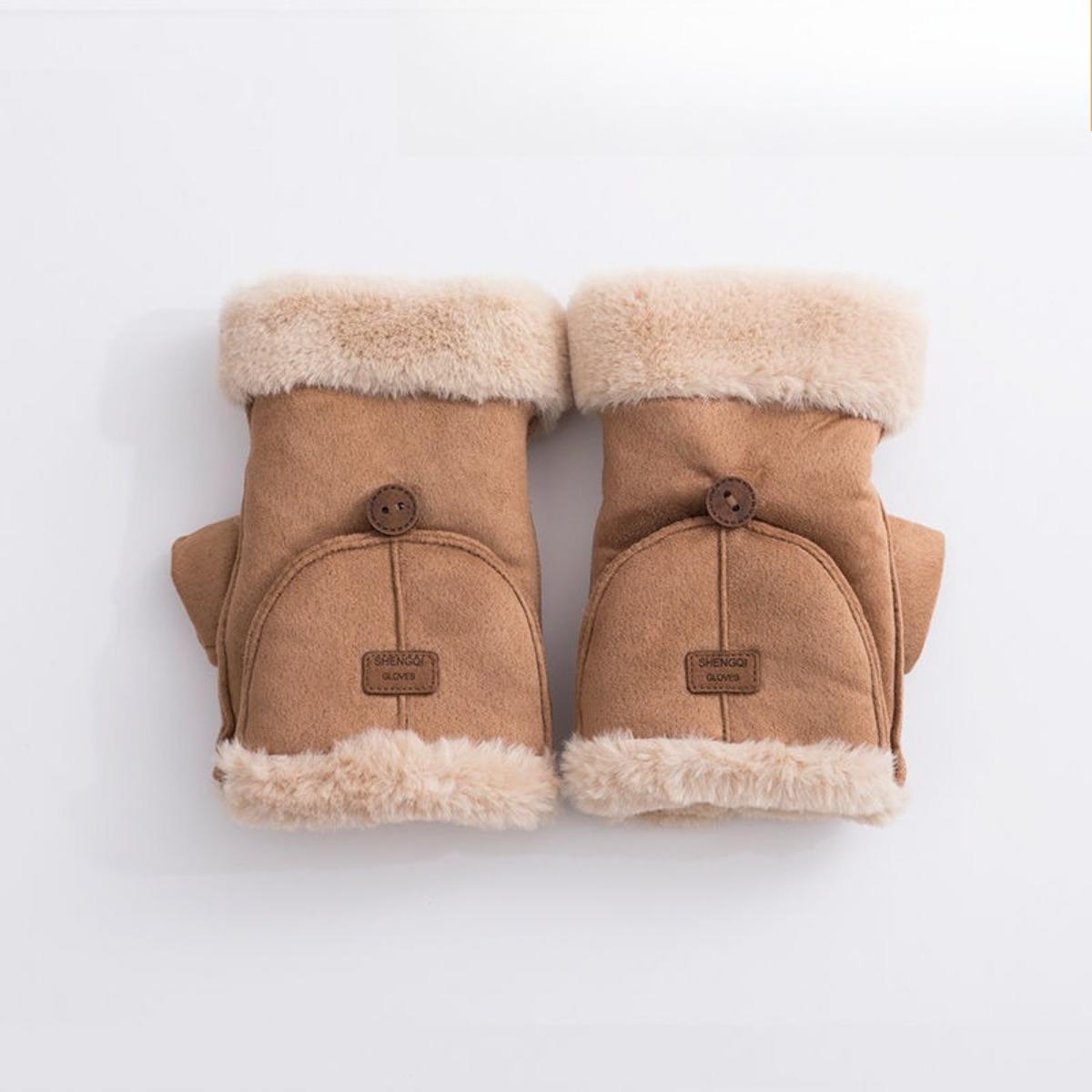 

Велосипедні рукавички, Жіночі, Теплі, Оксамитові, Товсті, Відкидні, Рукавички з половиною пальців хакі