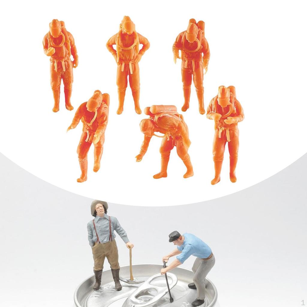 6 Pieces Miniature Model Figures Resin Creative Mini People Models Firefighter Figurines for DIY
