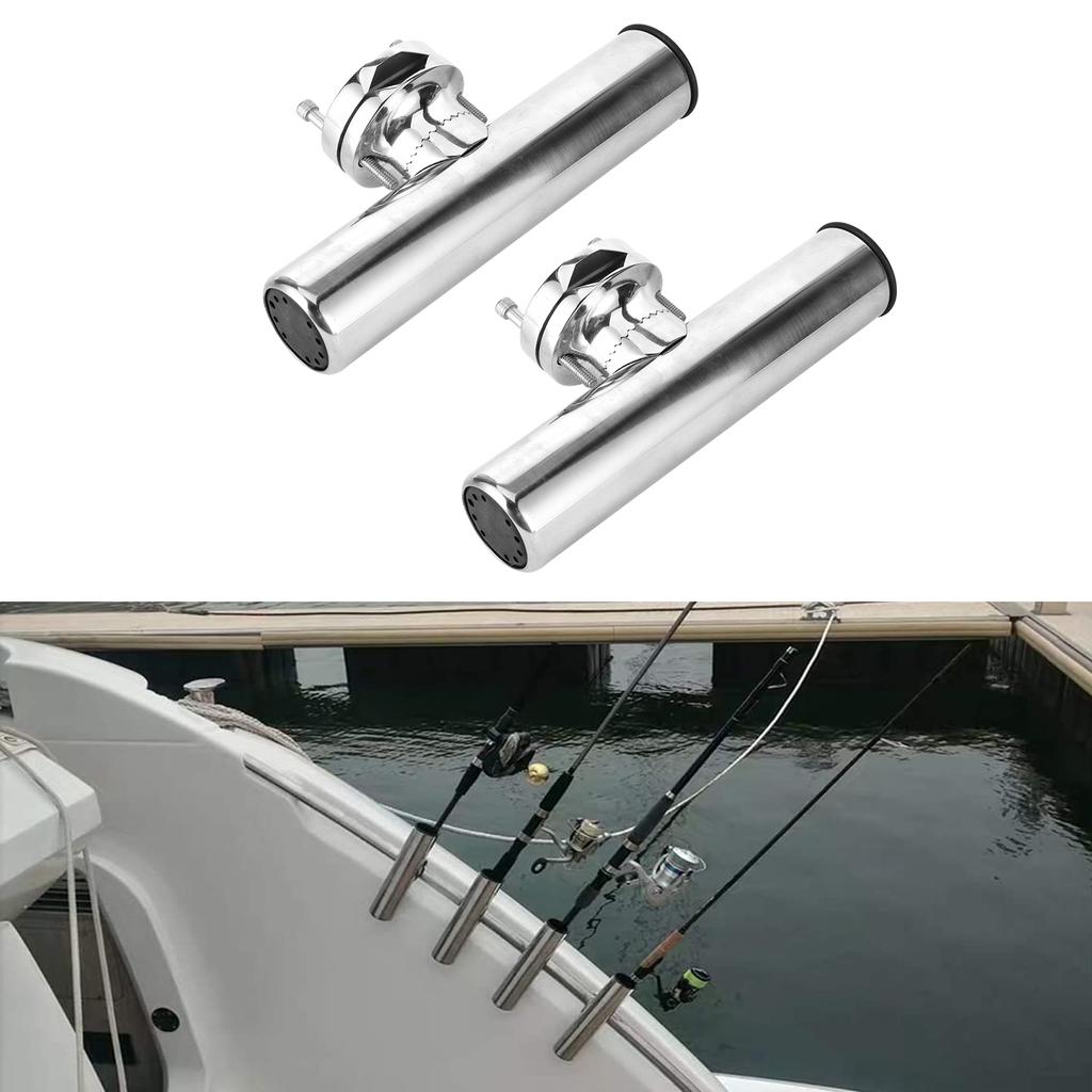 2pcs Stainless Steel Fishing Rod Holder for Tournament Style Clamp for 1‑1 4into 2in Rail Mount