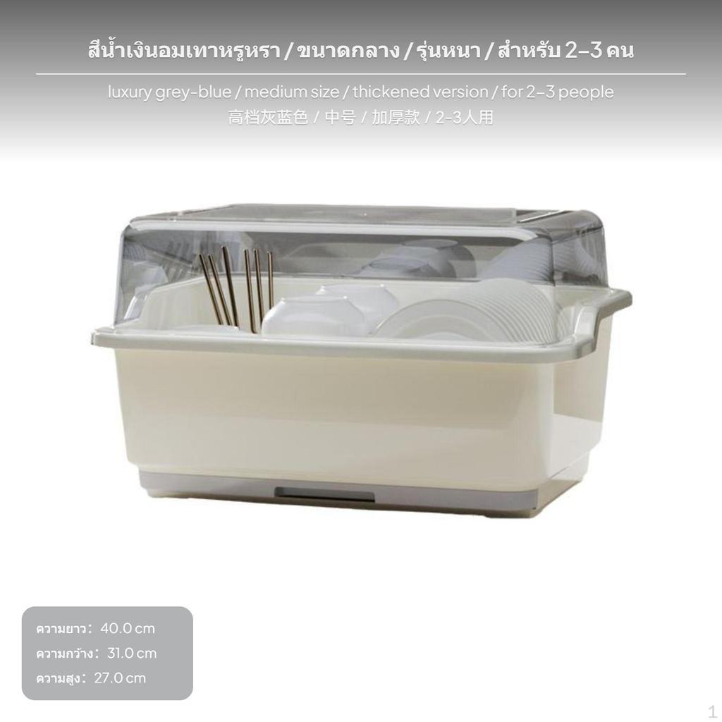 2Tier Large Capacity Bowl & Utensil Storage Box with Lid, Kitchen Draining Rack Small Tea White