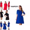 Women Round Collar Plus Size Pure Color Dress With Comfortable Cotton Blend Fabric