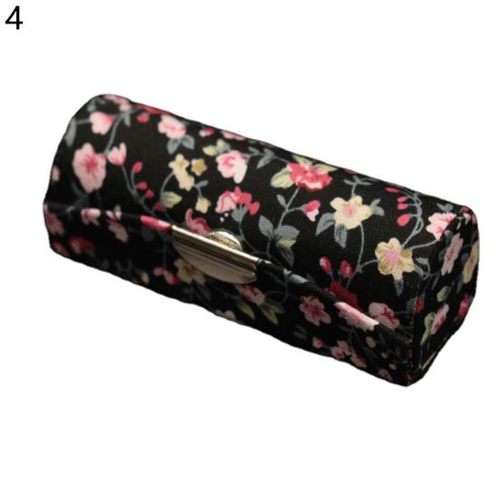 Lipstick Box with Mirror Floral Print Vintage Women Chinese Style Retro Lip Glosses Storage Box for Daily Life