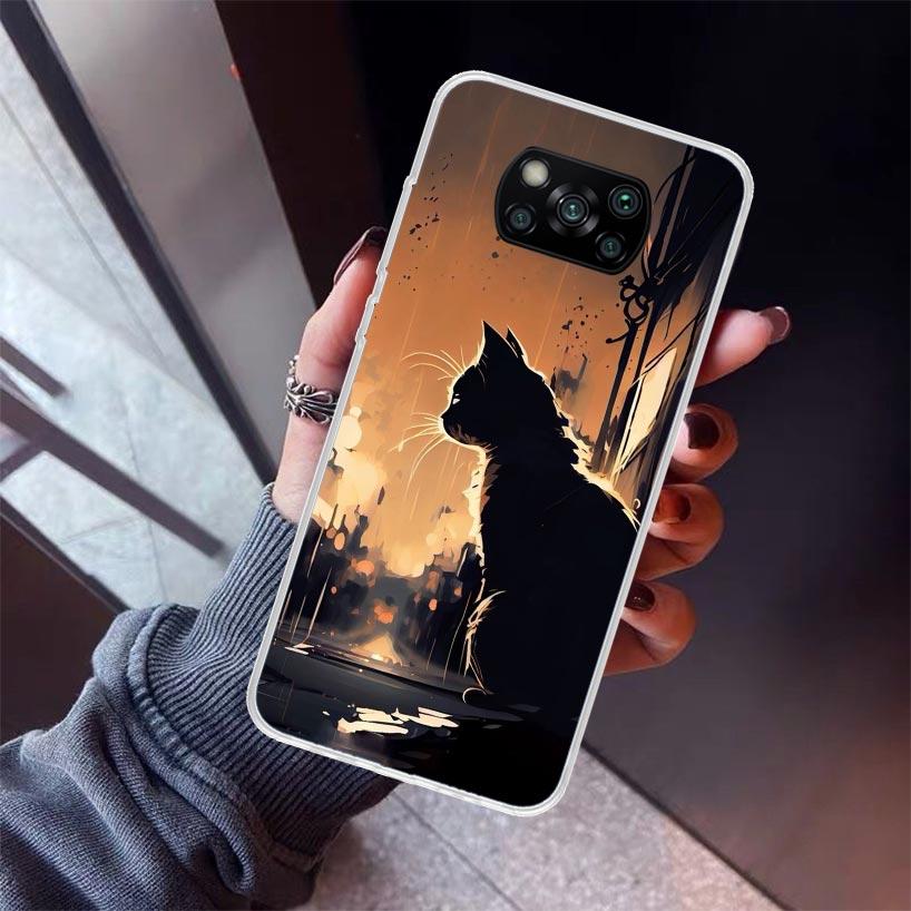 Anime Cat Rain Animal Phone Case For Xiaomi Poco X5 X6 X7 Pro F7 Ultra M7 Redmi 15C 15 13C 13 12C 12 10 10C 10A 9 9C 9T 9A Cover