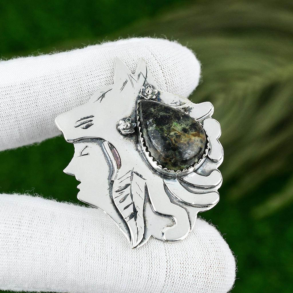 Natural Chrysocolla Gemstone Pendant 925 Sterling Silver Jewelry For Girls