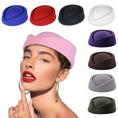 British Retro Stewardess Hat Formal Pillbox Cap Versatile Flight Attendant Hat  Women Headwear