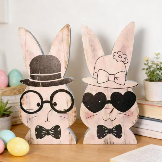 2 st påskhare dekoration bondgårdsstil rustik par kanin bordskylt hem kontor vår påskhelg fest bords mittpunkt prydnad