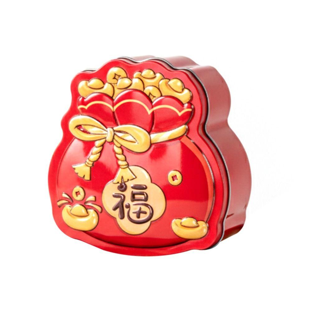 Durable Tinplate Package Box Cartoon Gift Bag Red Gift Box Blessing Words Thicken Packing Box Chinese New Year