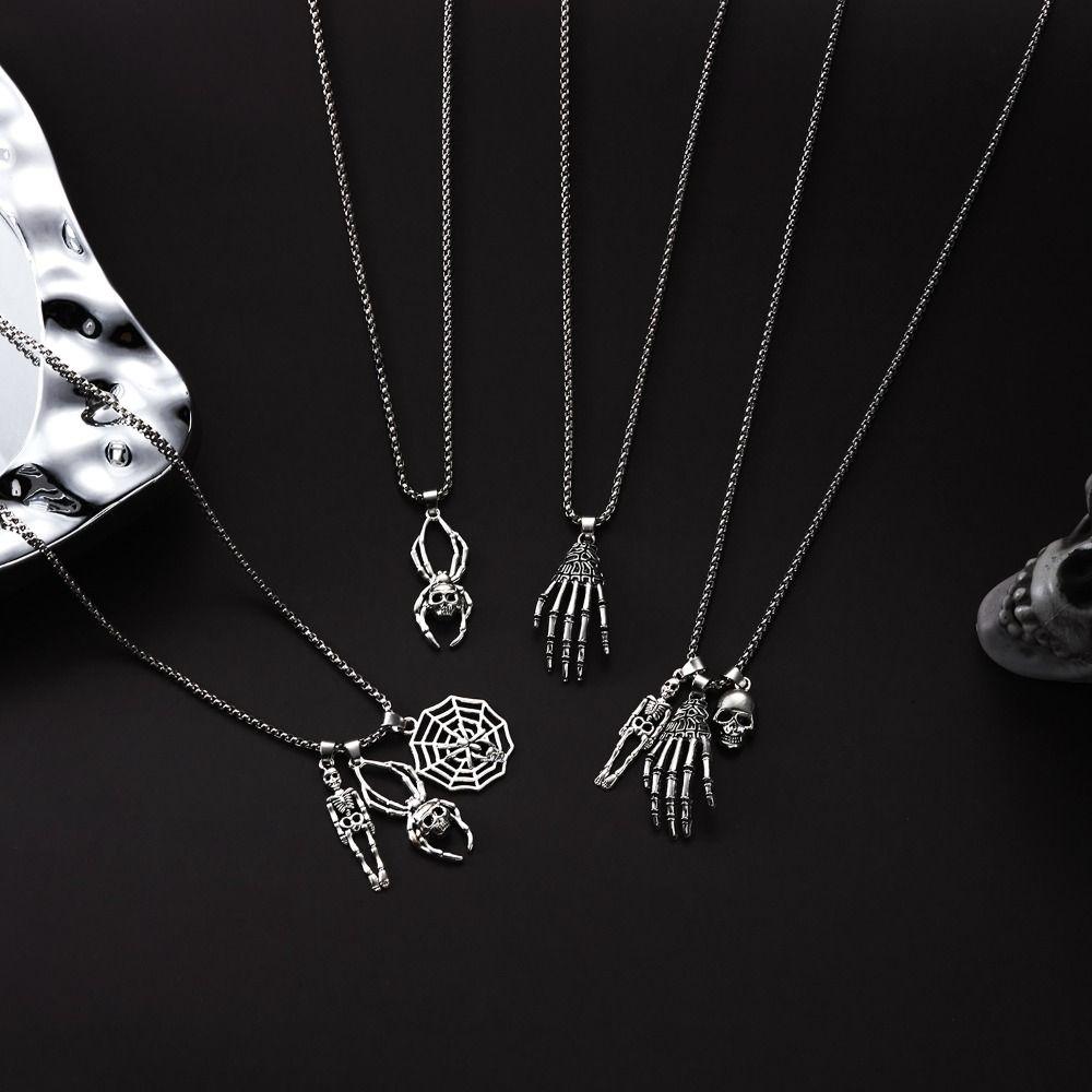 Punk Style Skeleton Pendant Necklace Skeleton Hand Gothic Clavicle Choker Halloween Necklace  Men