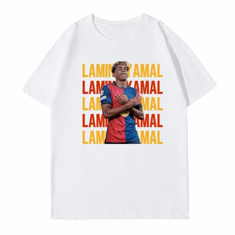 Summer Fashion New 2025 Soccer Barcelona Yamal Short Sleeve T-Shirt Yamal Celebrates Spanish Men's Casual Plus Size Summer