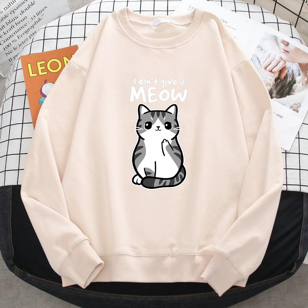 Women's Simple Autumn Womens Sweatshirt I Don'T Give A Meow Funny Cat Cartoon Animalmale Print Hoody Fleece Pullovers Tops