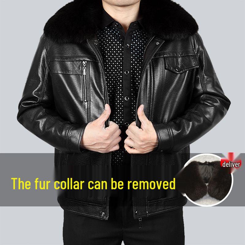 

Men s Genuine Leather Jacket - Autumn/Winter, Plus Velvet, Casual Dad Style, Middle-Aged and Elderly XXXL [Recommended 160-180 jin]