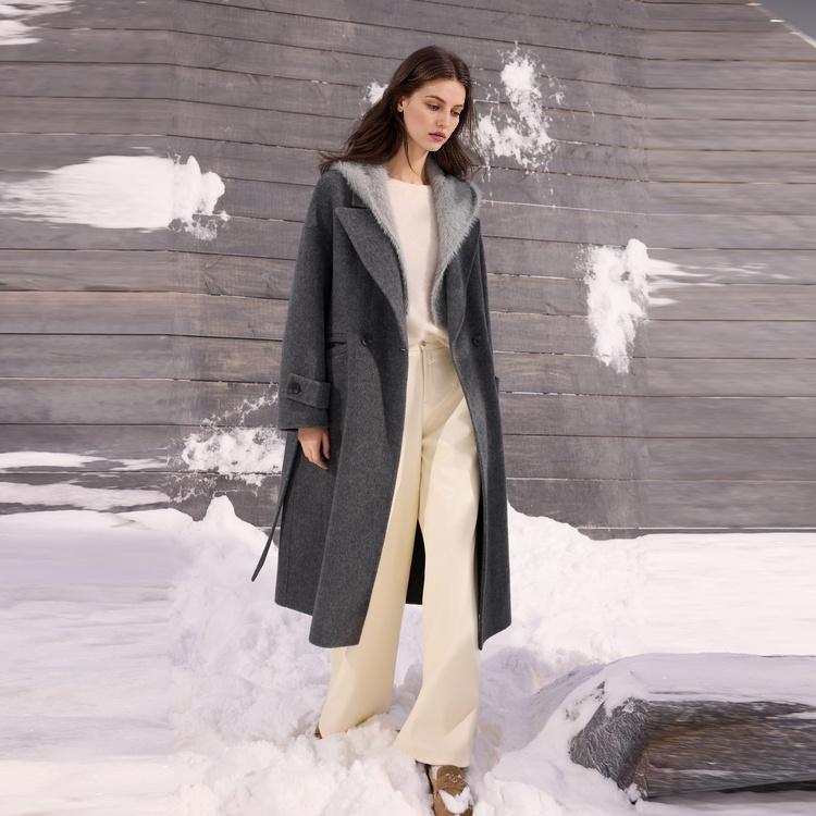 ELLE French Vintage Style Shearling Wool Casual Loose Versatile Comfortable Long Sleeve Double-Sided Wool Coat Long Overcoat Women Coats EN52584