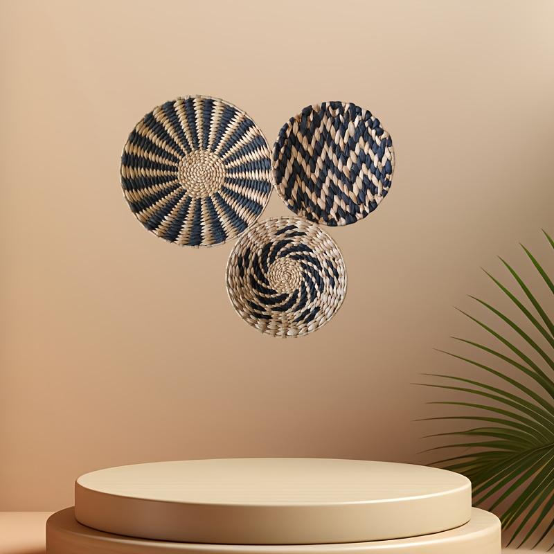 3Pcs Black Wavy Wall Decoration Handmade Wavy Rattan Wall Hanging Suitable for Kitchen, Bedroom, Dining Room, Living Room