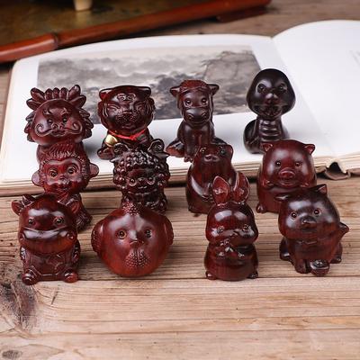 Mini 12 Tierkreiszeichen Tierfiguren Set Holz Drache Schaf Ochse Hase Schwein Hund Tiger Pferd Ratte Schlange Küken Affe Rind Rinder Figur Geschenk