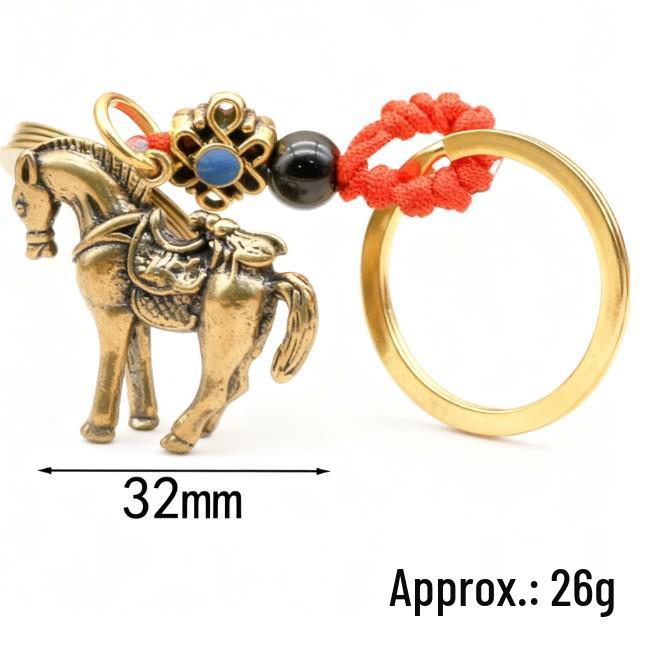 Brass Horse Wealth Keychain Pendant with Five Copper Coins - Creative Car Hanging Ornament