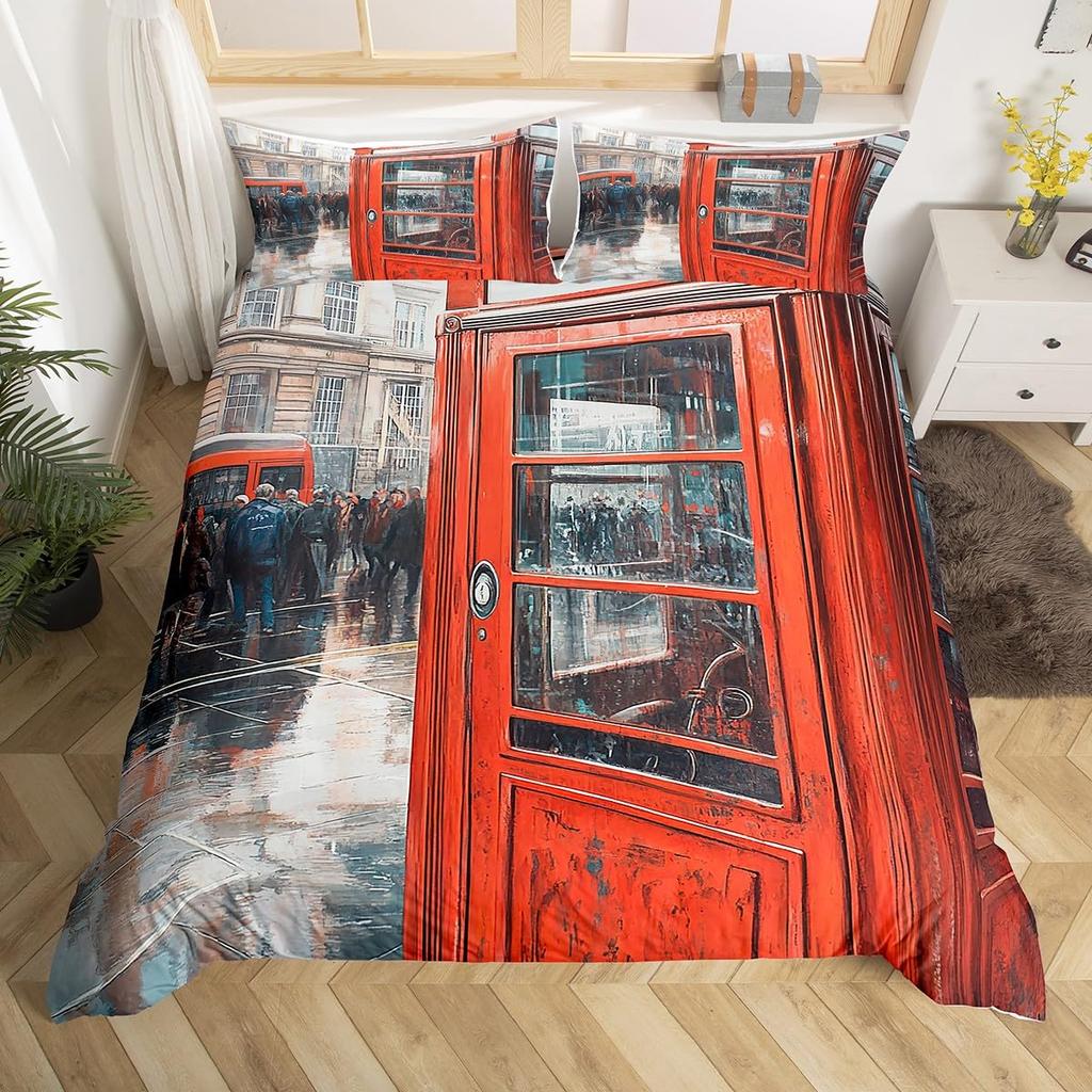 Telephone Booth Duvet Cover Sets For Teens Adults Lightweight Down Quilt Covers Room Decor 2 Pillowcases 1 Duvet Cover No Quilt