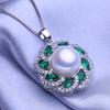 LSOOYH 10-11mm Große Natürliche Süßwasser Perle Neckalce Mode Zirkonia Grün Kristall Blume Anhänger Halsketten Für Frauen