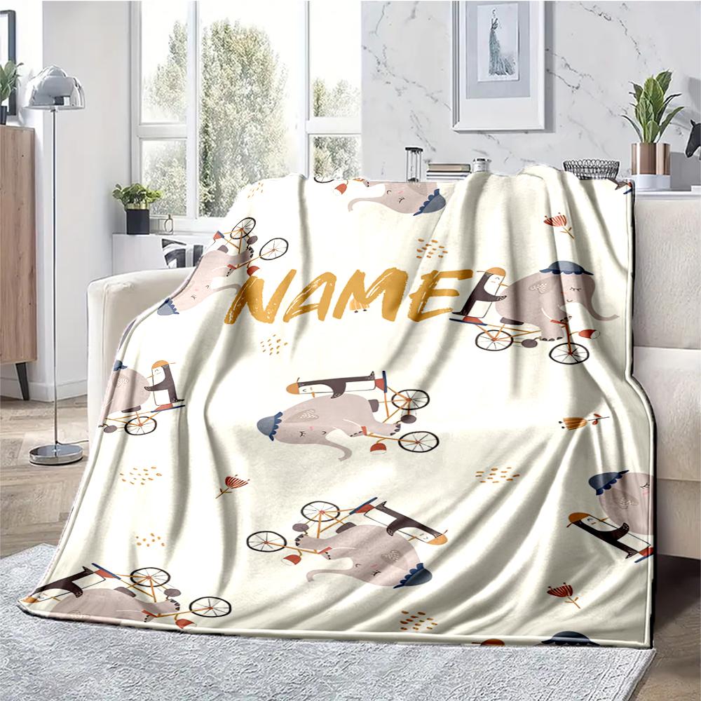 Custom Name A Elephant Theme Printed Blanket - Perfect for Couch, Bed, Travel & Outdoor Use | Machine Washable, Cozy & Durable.
