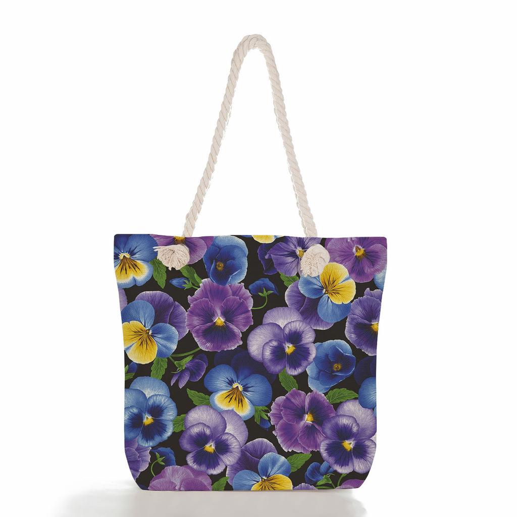 Multifunctional Flower Printed Thick Rope Shoulder Beach Bag 7585