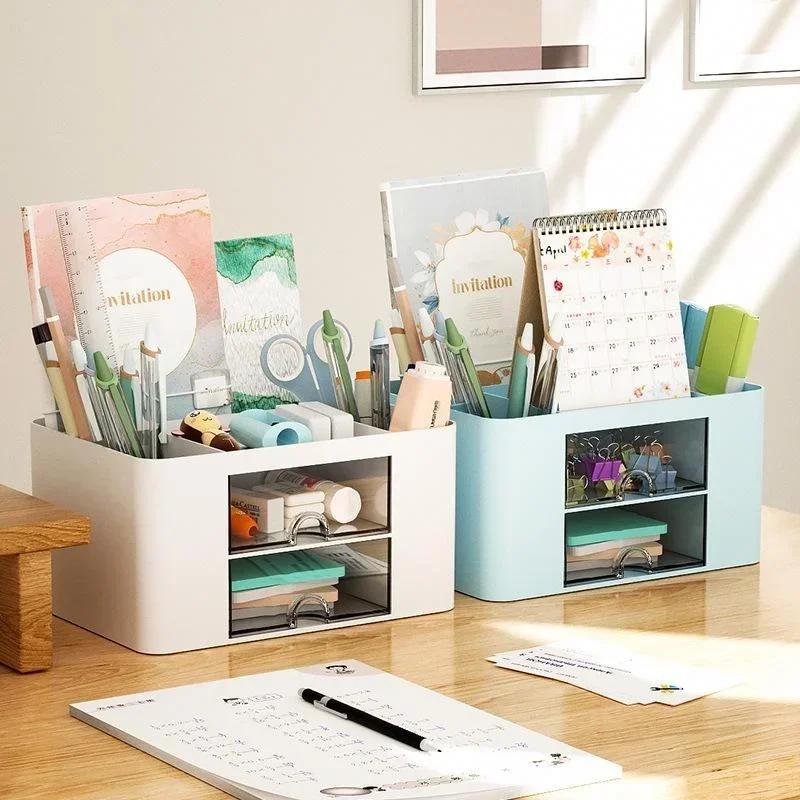 Saving Space Desktop Cosmetic Brush Storage Case with Drawer Makeup Organizer Item Pens Desk Organize Box Plastic Holder Drawers