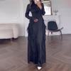 Vestido de Noche Maxi de Satén para Mujer con Cuello Alto, Mangas Largas, Puños Acampanados, Volantes y Cintura Alta, Corte Entallado