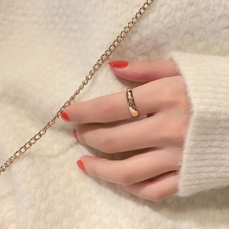 Women's 18k Rose Gold Geometric Titanium Steel Couple Ring