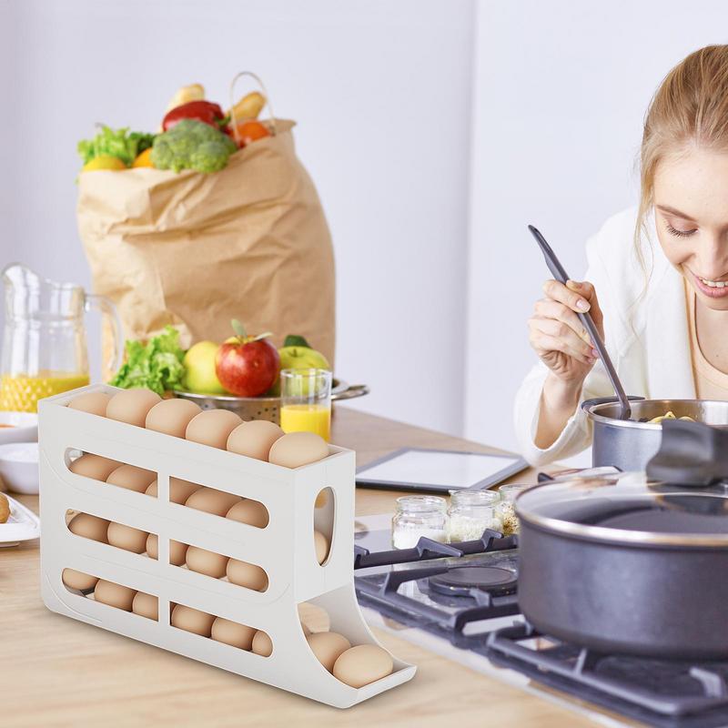 Egg Holder For Counter Auto Rolling Fridge Egg Organizer 4-layer Slide Drop Tray Shelf Space-saving Clear Visibility For RV