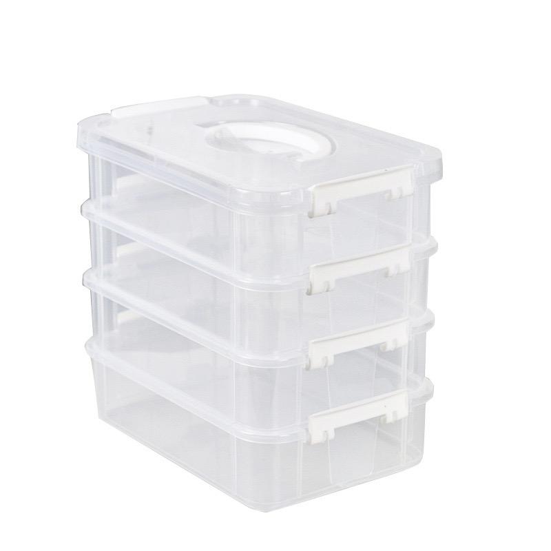 

4-Layer Stackable Transparent Plastic Storage Box Cover Partitioned Drawer Storage Box Jewelry Box Portable Organizer Box белый