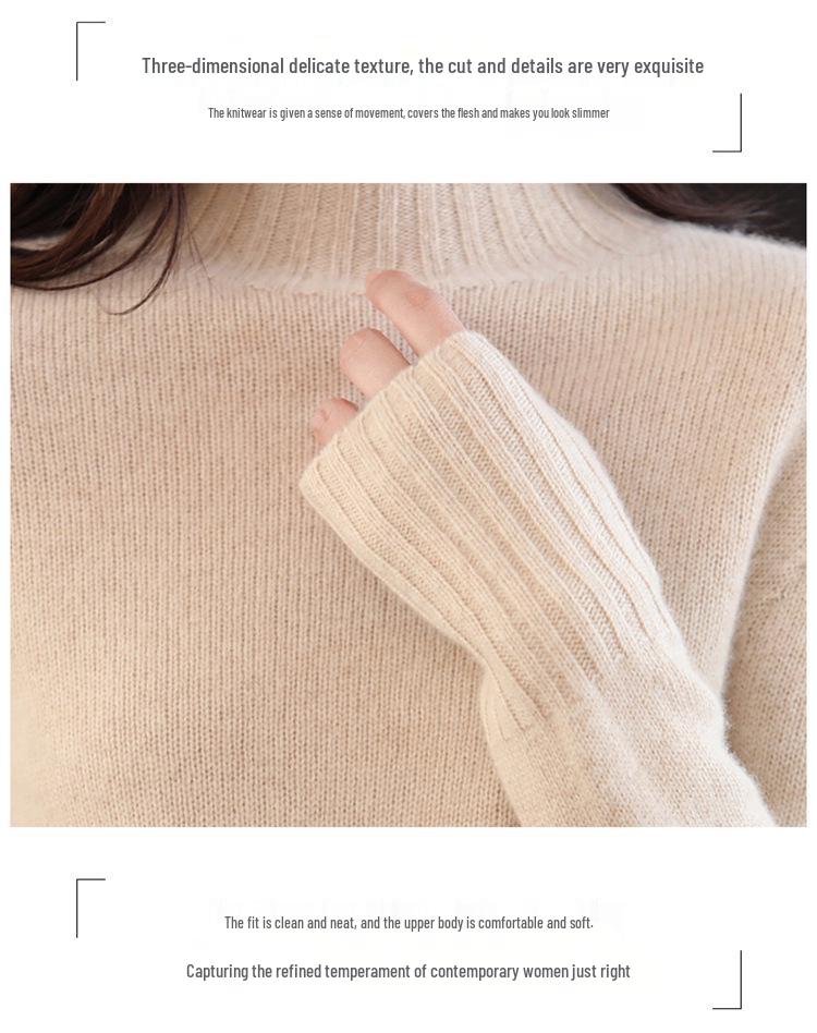 Women's Wool Sweater: Autumn/Winter Half-High Neck, Warm, Solid Color, Loose Fit, Commuter Style