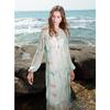 Sancai 2025 Spring Silk V-Neck Two-Piece Flowy Long Dress