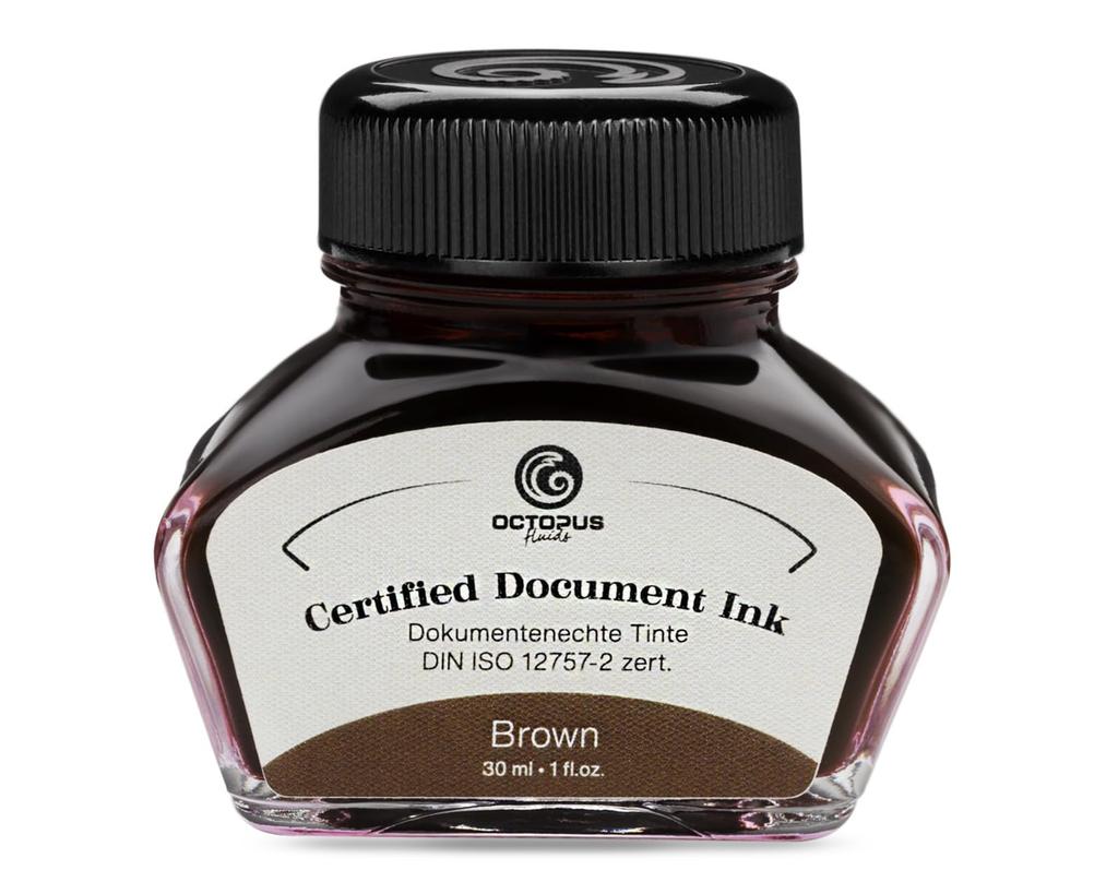 Octopus Fluids Document Fountain Pen Ink for Notaries and Pigment DIN ISO Made In Germany Ink, Registrars, Ink, 12757-2 Certified, (Brown)