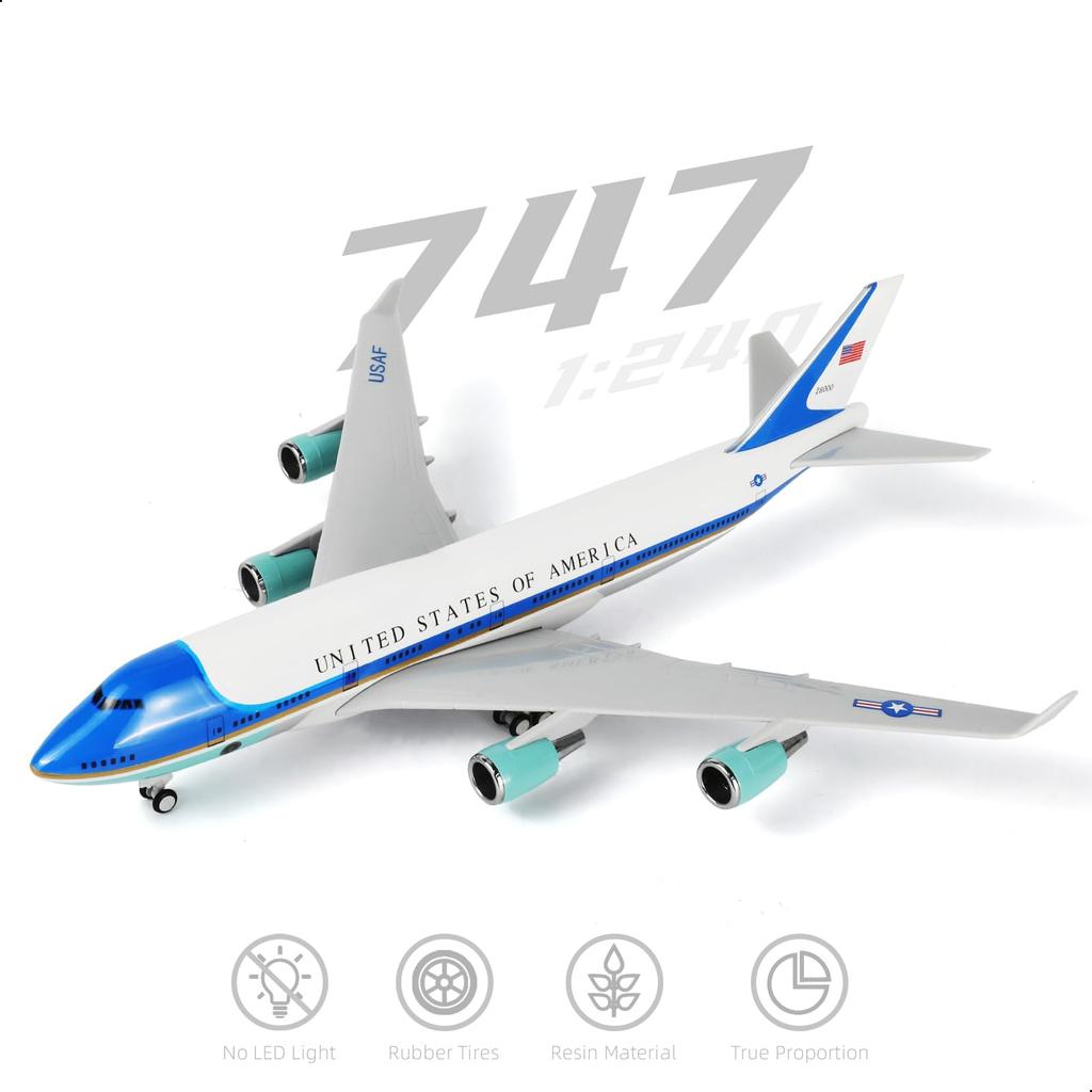 QIYUMOKE Air Force One 747 Aircraft Model Kit in Boeing 747 Resin Aircraft Model with Display Stand Adult Aviation Item 1/240 (30cm length) -