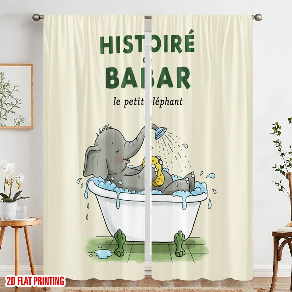 2pcs 2D flat printing Curtains Histoire Babar Elephant Bath Polyester Without Electricity Holiday Decorations for Festive