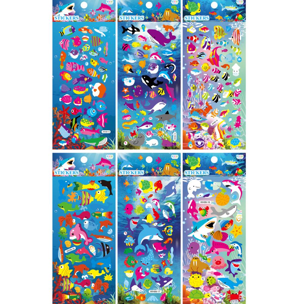 6Sheets 3D Bubble Sticker Car Truck Dinosaurs Marine Animals Cartoon Decals WaterproofKids Funny Educational Decals Toys