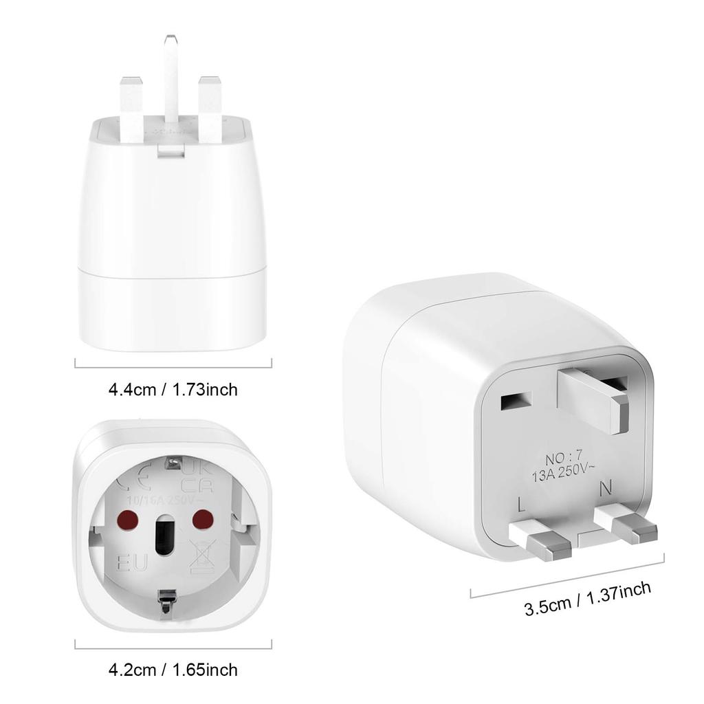 Xiaomi Pack of 2 England UK Travel Adapter England Germany Plug, EU To UK Travel Plug Type G Socket Adapter for England, Ireland, UK
